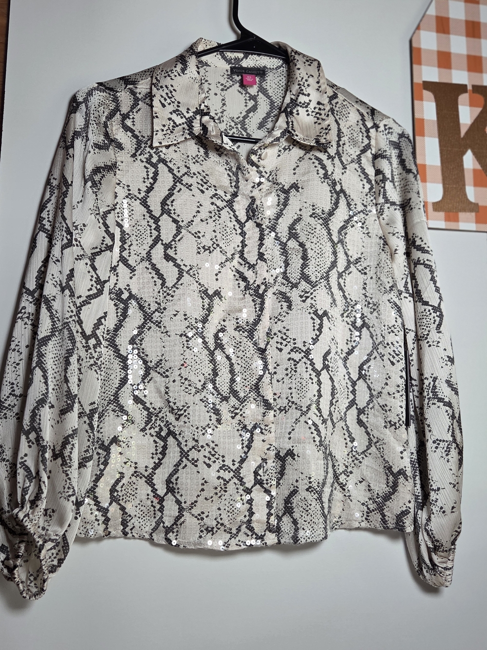 Vince Camuto Neutral Snake Print Sequin Button-Front Jacket